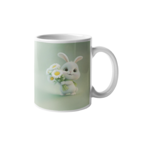 Bunny With Sunflower Printed Coffee Cearmic Mug (350 Ml) - Image 1