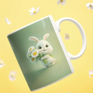 Bunny With Sunflower Printed Coffee Cearmic Mug (350 Ml) - Image 3