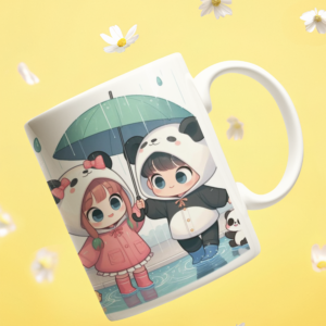 Couple With Umbrella Cartoon Coffee Cearmic Mug (350 Ml) - Image 3