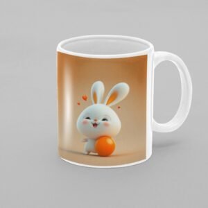 Bunny With Ball Printed Coffee Cearmic Mug 350 ml - Image 1