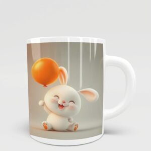 Bunny With Ballon Printed Coffee Cearmic Mug 350 ml - Image 1