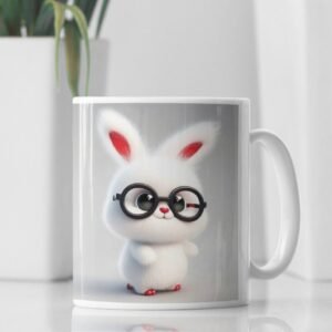 Bunny With Sunglasess Printed Coffee Cearmic Mug 350 ml - Image 3