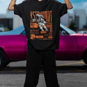 Men Anime Printed Round Neck Cotton Oversized Black T-Shirt - Image 1