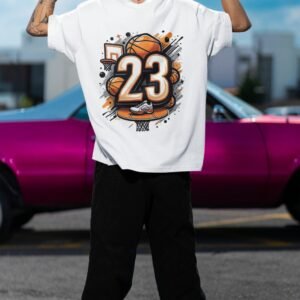 Men Sport Printed Round Neck Cotton Oversized WhiteT-Shirt - Image 1