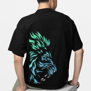 Men Anime Printed Round Neck Cotton Oversized Black T-Shirt - Image 1